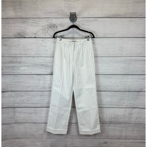 ARAKII Elegant White Striped Straight Leg Pants - Picture 1 of 13